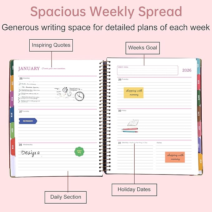 Yoment 2026 Planner Weekly and Monthly 8.5"x11" Large Hardcover Planner from Dec 2025 - Dec 2026 13 Months Calendar Academic Planners for Women Men Agenda Daily Weekly Yearly Planning with Tabs, Pink