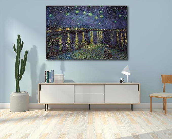 msspart Vincent Van Gogh Starry Night Over The Rhone Canvas Wall Art, Famous Painting Reproduction Landscape Pictures Artwork Print for Home Decoration 32"x48"