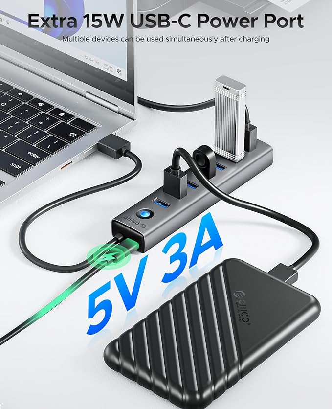 ORICO 7-Port USB 3.0 Hub, Aluminum USB Multiple Adapter, 5Gbps USB Extender USB Splitter with 1.64Ft Cable, UBS-A Hub Long Cable for Desktop, PC, Flash Drive, Mobile HDD, Windows/XPS
