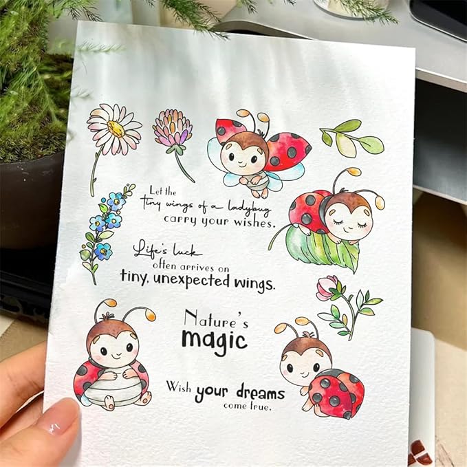 Ladybug Flower Stamps and Cutting Dies for Card Making DIY Transparent Silicone Clear Stamp and Metal Die Cuts Sets for Scrapbooking Paper Greeting Cards Decor Seals Craft Supplies