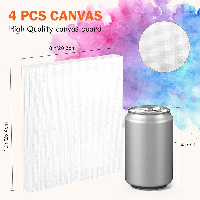 Acrylic Paint Set with 2 PCS 11.8In Easel & 4 PCS 8X10In Canvas, Painting Canvas Panel with Easel, Art Canvas Painting Kit with Brushes & Paint Trays for Kids Teenagers Acrylic Oil Water Color Gift