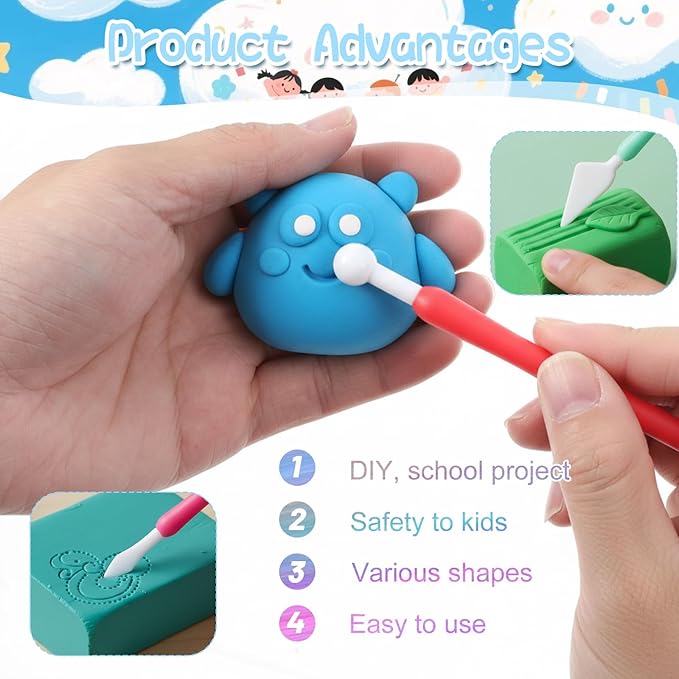 9PCS Polymer Clay Tools, Double-Head Air Dry Clay Tools with Easy-Grip Handles, Sculpting Tool for Pottery, Polymer, Air Dry Clays, Modeling, Shaping, Cake Decoration