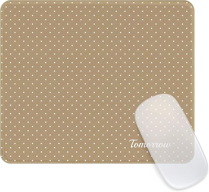 Seorsok Brown Mouse Mat,White Polka Dot Pattern,Premium Textured Mouse Pads for Office Laptop,Washable Cute Square Mousepads with Extended Stitched Edges Non Slip Rubber Base 9.5"x7.8"x0.12"Inch