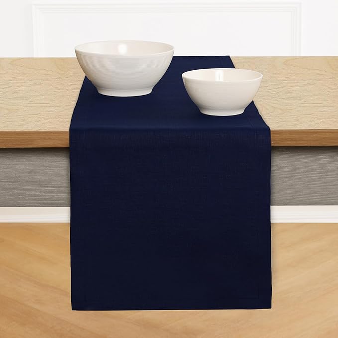 Solino Home Linen Navy Blue Table Runner 144 Inches Long - 100% Pure Linen Extra Long Table Runner 14 x 144 Inch for Winter, Spring, Easter - Fete
