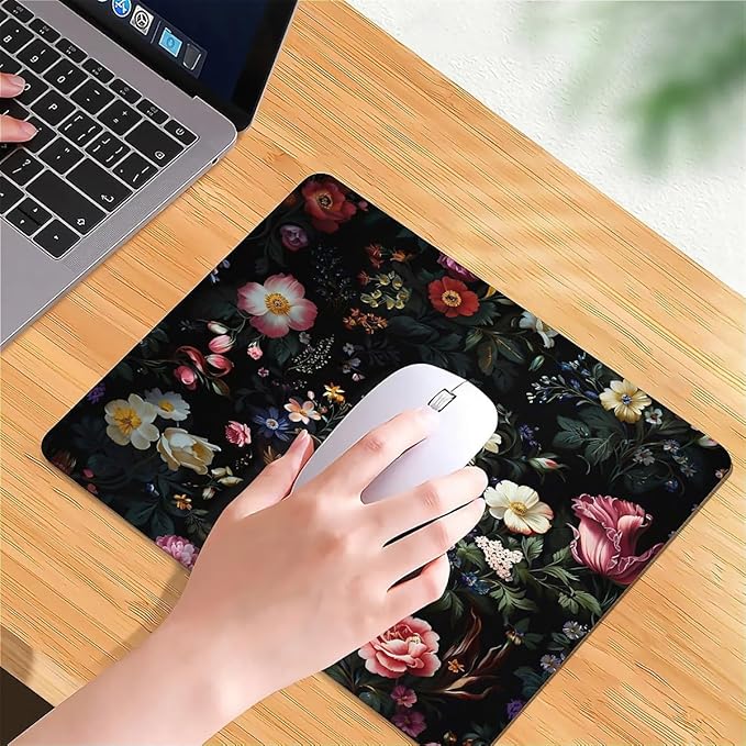 Square Mouse Pad Retro Oil Painting Flowers Plants, Personalized Premium-Textured Custom Mouse Mat Design, Washable Mousepad Cloth, Non-Slip Rubber Base Computer Mouse Pads for Wireless Mouse