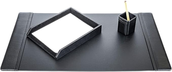 Dacasso Black Bonded Leather Luxury 3 Piece Desk Set - Blotter Pad & Desk Mat Organization Essentials - Executive Decor and Surface Protector