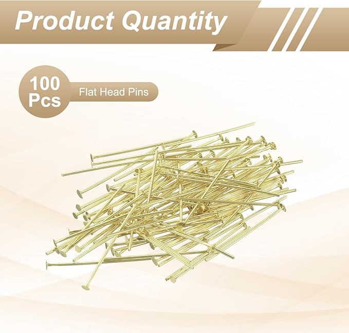 HARFINGTON 100pcs Flat Head Pins 0.94" 24mm Needles Bulk for Earring Pendant Necklace Bracelet Charm Jewelry Making Findings DIY Craft, 14K Gold