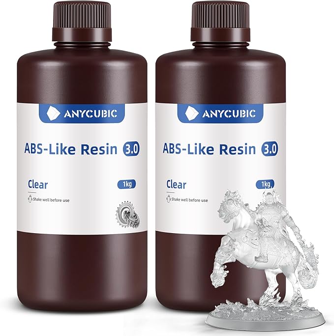 ANYCUBIC 3D Printer Resin Bundle, ABS-Like 3.0 Resin for 8K/14K/16K 3D Printing, Strong Strength, High Precision, Low Odor, Wide Compatibility for All LCD Resin 3D Printers (Clear, 2kg)