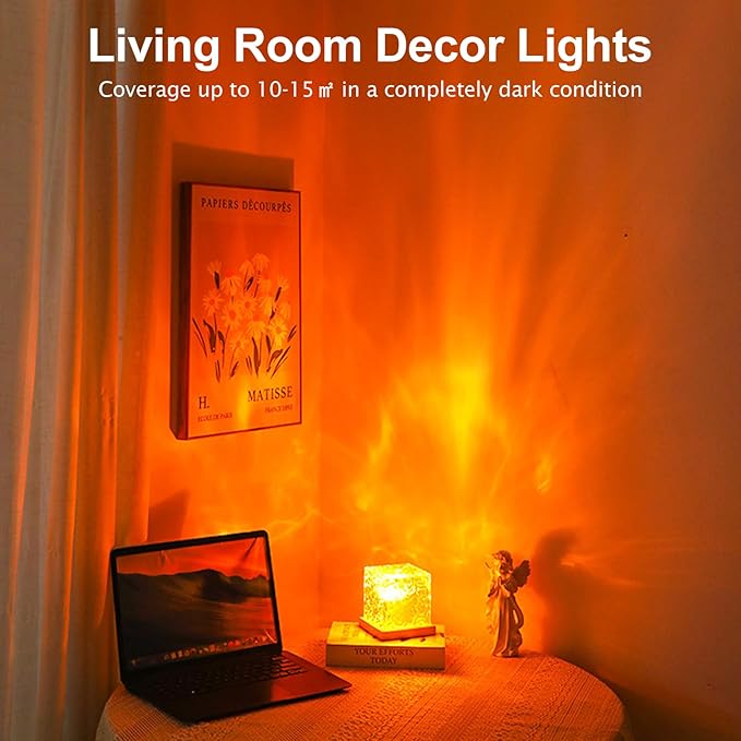 2 Packs Corded Ocean Lamp with 2 Charger Adapters,Ocean Lamp Ocean Wave Projector Light Northern Lights Aurora Cube with 16 Colors and Dynamic Ripple Effect for Living Room Bedroom Decor - 5.1"