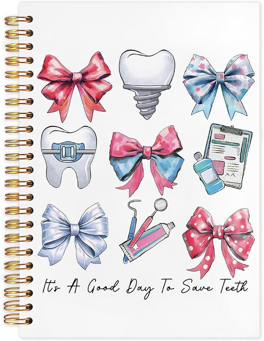 WUCHJ Dentist Gifts Notebook, Dental Hygienist Assistant Gifts Journal, Coquette Bow Dental Spiral Notebook Journal for Note Taking, Dentist Office Supplies, 5.5x8.3 Inch