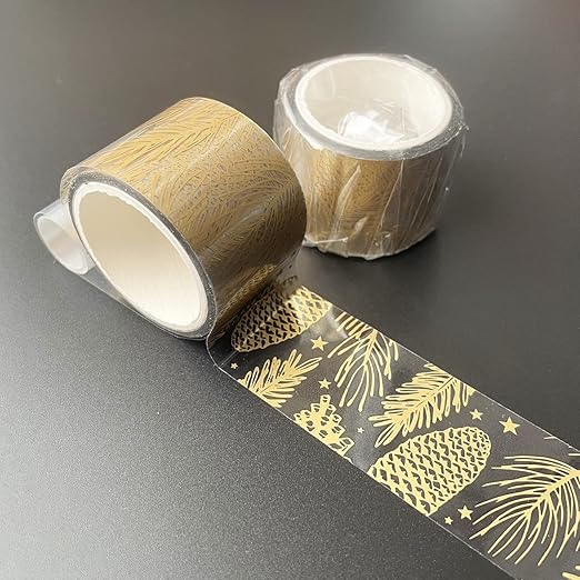 Ovatt PET Transparent Washi Tape Set - Nature Theme Gold Foil Decorative Tape for Crafts, Journals