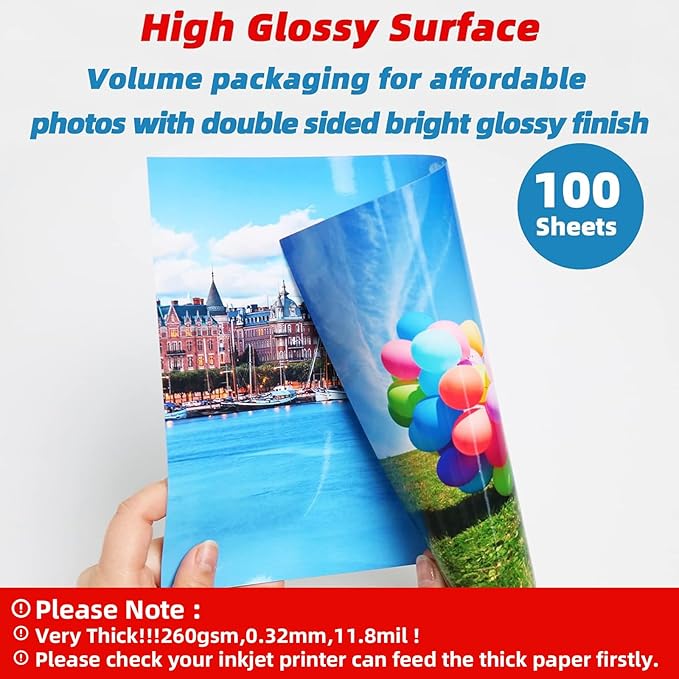 Uinkit Thick Photo Paper Glossy Double Sided 100 Sheets 8.5x11 Heavyweight 68lb 260gsm Inkjet Both Sides Printable 11.8mil A4 Letter size Flyer Bulk Pack 8.5 x 11 Card paper postcard postal A189 (100)