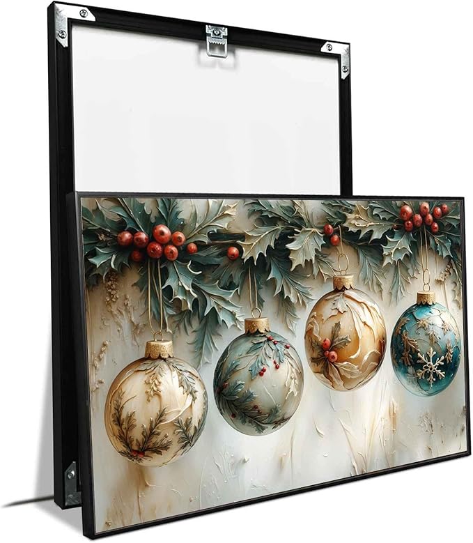 Christmas Ornament Balls Holiday Ball Decor Festive Print Vintage Christmas Canvas Wall Art Hanging Poster Vintage Holiday Print Indoor Decor for Home Offices Living Room Bedroom Framed Ready to Hang