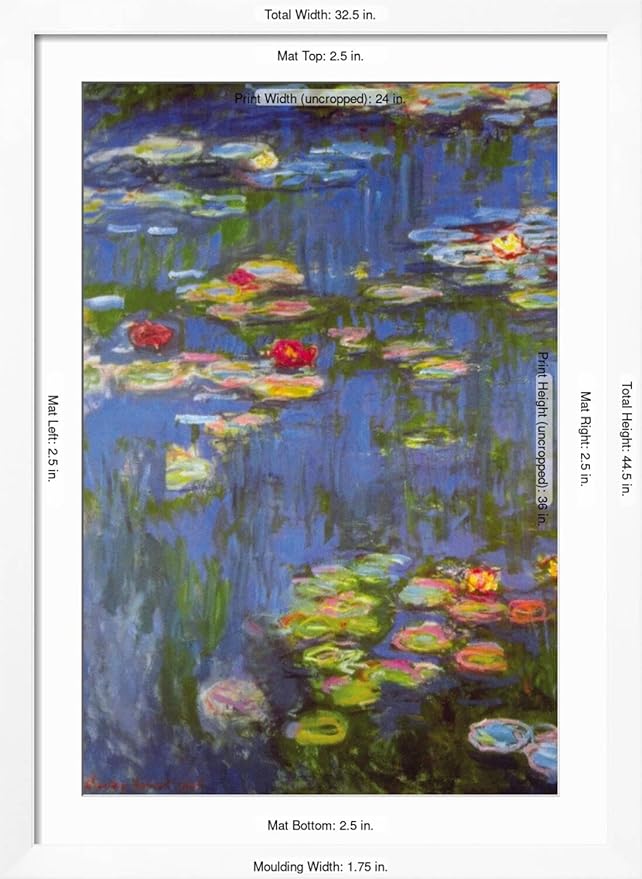ART.COM Wall Art Print Water Lilies No. 3 on White Frame by Claude Monet, 32" x 44"