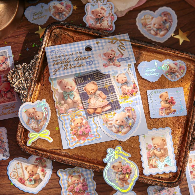 Alideco 120pcs Scrapbook Stickers Retro Cute Bear Scrapbooking Junk Journal Crafts Embelishment Decoration Stickers (xuyuanxiaoxiong) - Image 5