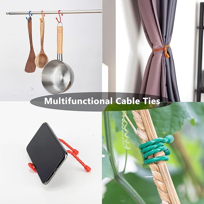 8PCS Silicone Cable Ties 12-Inch Reusable Twist Ties Steel-Core Cord Tie Straps Bendable Organizer All Purpose for Indoor Outdoor Bundling Holding Securing and Wrapping Cables (4 Colors)