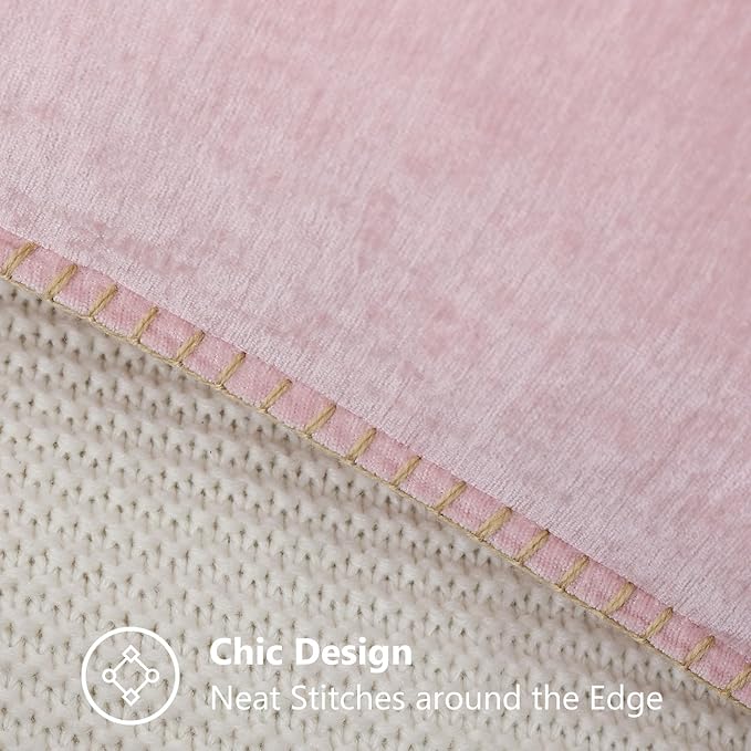 decorUhome Spring Chenille Soft Throw Pillow Covers 16x16 Set of 2, Farmhouse Velvet Neutral Decorative Pillow Covers with Stitched Edge for Couch Sofa Bed Home Decor, Blush Pink
