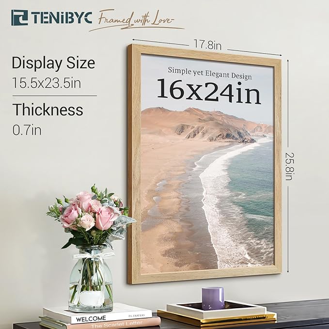 Picture Frame 4 Pack - Solid Wood Poster Photo Frame - Woodgrain Series - Room, Office, Gallery, Studio Display - Wall Hanging