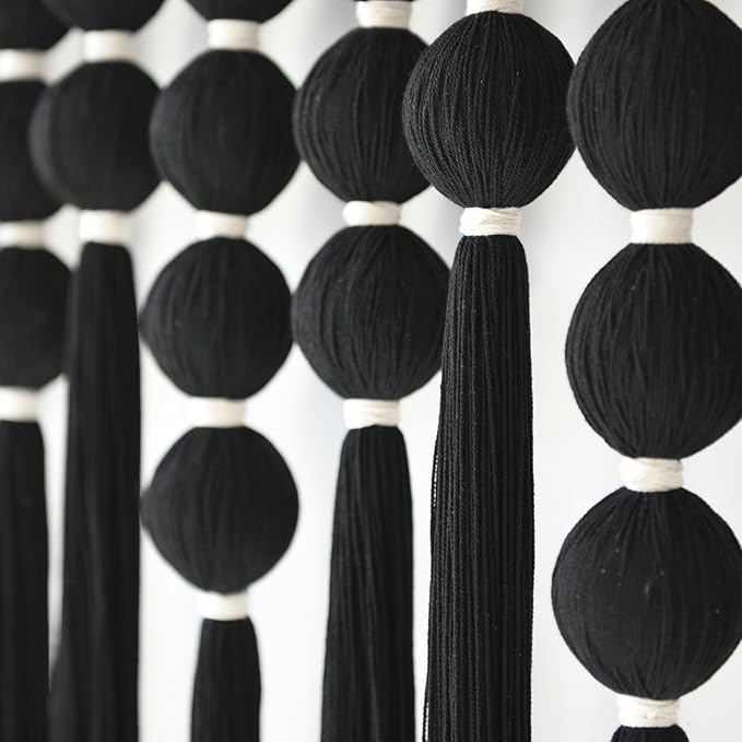 IOWER Large Macrame Wall Hanging Black Macrame Wall Decor Sphericity Cotton Textile Wall Hanging Boho Wall Decor Art Fiber Yarn Art Handmade 39" Wx39 L