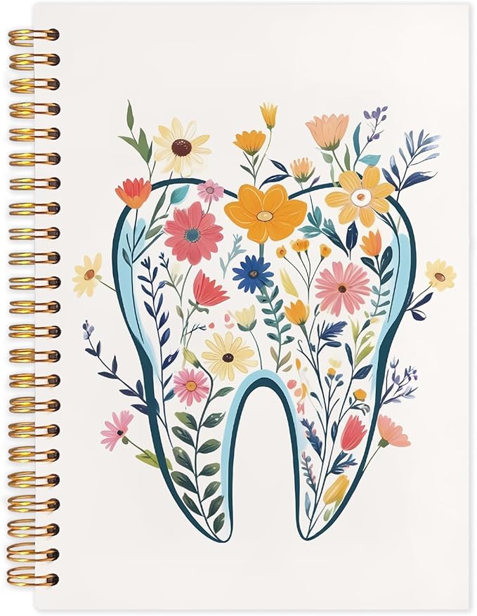 Dentist Gifts Notebook Journal, Dental Assistant Office Gifts for Women, Floral Tooth Dental Spiral Notebook Journal for Note Taking, Dentist Office Supplies, 5.5x8.3 Inch