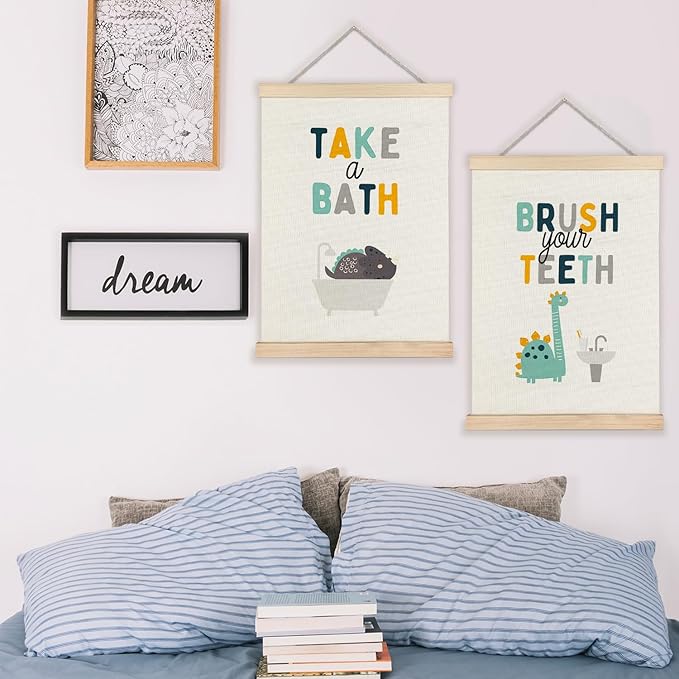 Luvadian Dinosaur Dino Wall Decor, Funny Poster Hanger Frame, Kids Nursery Bathroom Decor, 12x16 Inches Set of 2