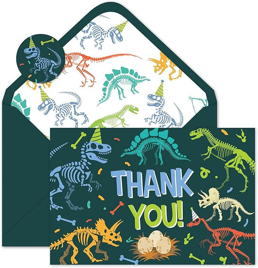 36 Pack Dinosaur Thank You Cards Greeting Cards with Envelopes Stickers Dark Green Dinosaur Skeleton Blank Note Card for Birthday Baby Shower Party Supplies