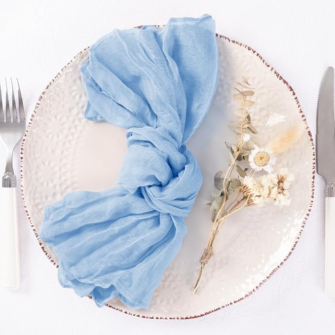 12 Pack Light Blue Cheesecloth Napkins Spring Cloth Napkins Set of 12 Baby Blue Dinner Napkins Bulk 21x21 Inches for Wedding Bridal Shower Baby Shower Valentine's Day