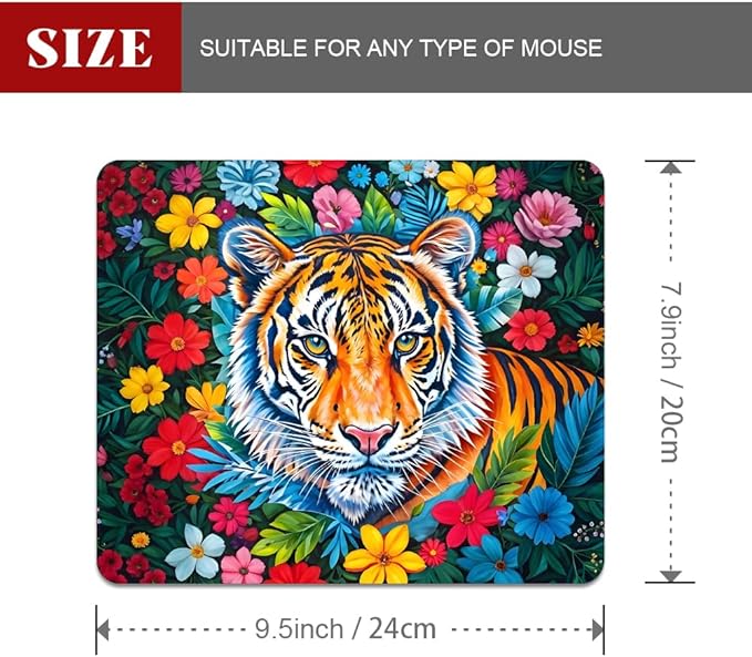 Tiger and Flower Texture Mouse pad, Square Waterproof and Anti Slip Mouse pad for Office laptops
