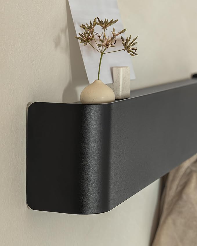 Kazai.®️ Coat Rack Wall Mount with Shelf 'Tone' | Modern Design Coat Hanger with Hidden Hooks and Storage | Hat Rack with Shelf in Metal | Wall-Mounted Purse Organizer | Black