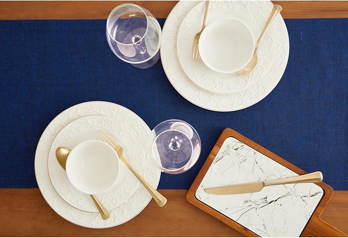 Solino Home Linen Short Table Runner 48 Inches - Athena, 100% Pure Linen Royal Blue Table Runner 14 x 48 Inch Ideal for Dresser and Coffee Tables - Winter