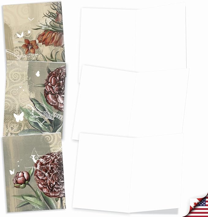The Best Card Company - 10 Assorted Flower Cards Blank for Women (4 x 5.12 Inch) - All Occasion Floral Greetings Boxed - Floral Collages M2986OCB