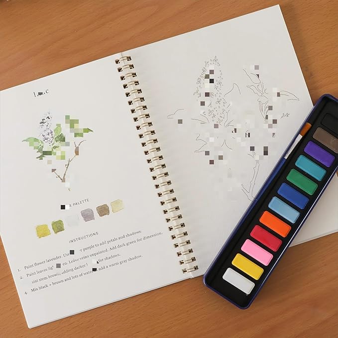Beginner Watercolor Painting Kit – 12 Colors Paint Set with Brush, Animal-Themed Art Supplies for Adults & Teens (Flower)