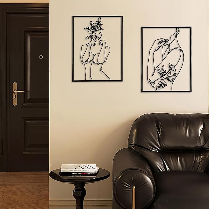 GOKURVG Abstract Metal Wall Art, 3D Hollow-out Wall Décor, 16.5x12.5in Set of 3 Wall Art for Bedroom Living Room Office Unique Minimalist Hanging Sculpture Black