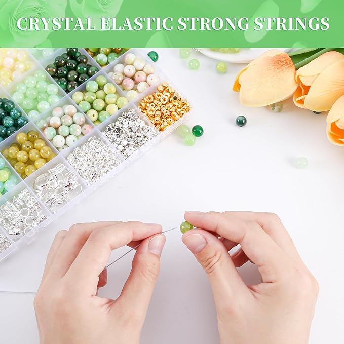 Glass Beads for Jewelry Making, 18 Colors Glass Beads for Bracelets Making kit Including 2-8mm Bead spacers/Lava Beads/Stone Rock DIY Jewelry Making Supplies for Adults, Bracelets Earring Making kit