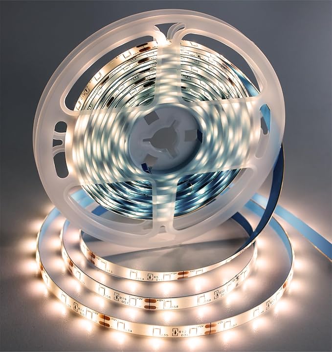 iNextStation 12V LED Light Strip IP65 Waterproof Warm White LED Strip Lights 16.4ft/5m Cuttable 300 SMD 2835 LED Tape Flexible Led Lights for Bedroom Outdoor Indoor Decor (Power Adapter not Included)