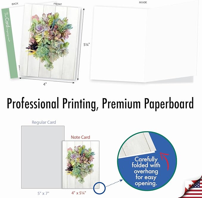 The Best Card Company - 20 Assorted Blank Plant Cards Boxed (4 x 5.12 Inch) (10 Designs, 2 Each) - Shiplap Succulents AM6438OCB-B2x10