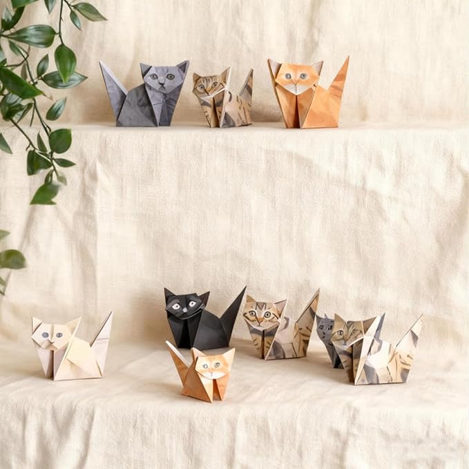 DIY Paper Cats Origami Kit for Making Cute Origami Cat, Crafts for Adults & Kids Activities Paper Cats for Desk Decoration, Gift for Cat Lovers & Valentine’s Day