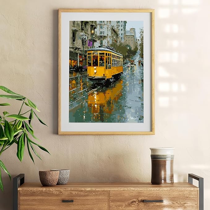 Adult Paint by Number Kits on Canvas, Yellow Lisbon Tram Portugal Paint by Numbers for Adults Beginner, DIY Acrylic Oil Easy Painting by Numbers for Home Wall Decor 16X20 inch (Without Frame)