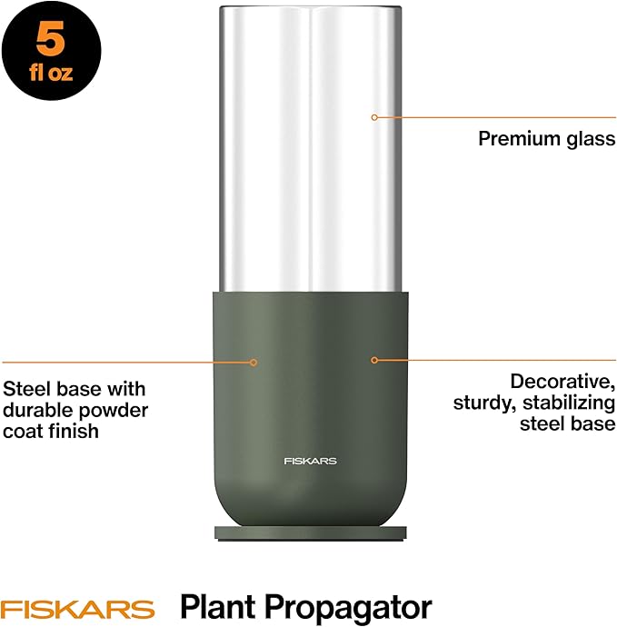 Fiskars Plant Propagator, 1 Piece – Single Decorative Glass Propagation Vase with Metal Base for Rooting Plant Cuttings and Hydroponic Display