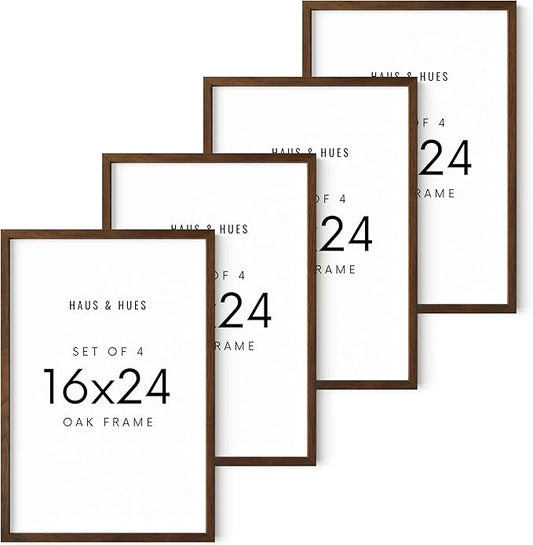 HAUS AND HUES 16x24 Walnut Oak Frame Set of 4 - Wooden Poster Holders, Rustic Gallery Wall Display