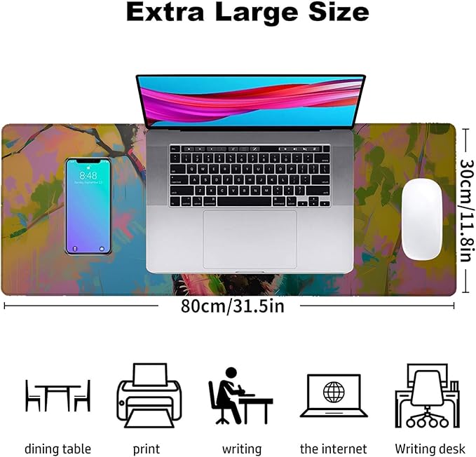 Vibrant Panda Gaming Mouse Pad, Office Desk Mat, Anti-Slip Rubber Base Cool Aesthetic Mouse Pads for Computer Laptop Keyboard School Home Desktop Gamer Home Accessories Decor 31.5" x 11.8"