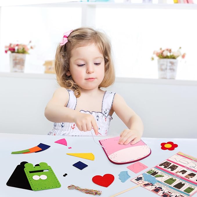 Easy Arts and Crafts for Kids - My First Sewing Kit for Kids Beginner, 5 DIY Projects for Girls Boys Age 4,5,6,7,8 with animal Dolls and Plush Pillow Craft, Learn to Sew, Embroidery, Valentines Gifts