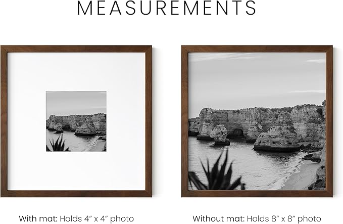 HAUS AND HUES Walnut Oak Wood 8x8 Picture Frame Matted to 4x4 - Square Frame with Plexiglass, Contemporary Frame for Photos and Art (8x8 in, Walnut, Set of 1)