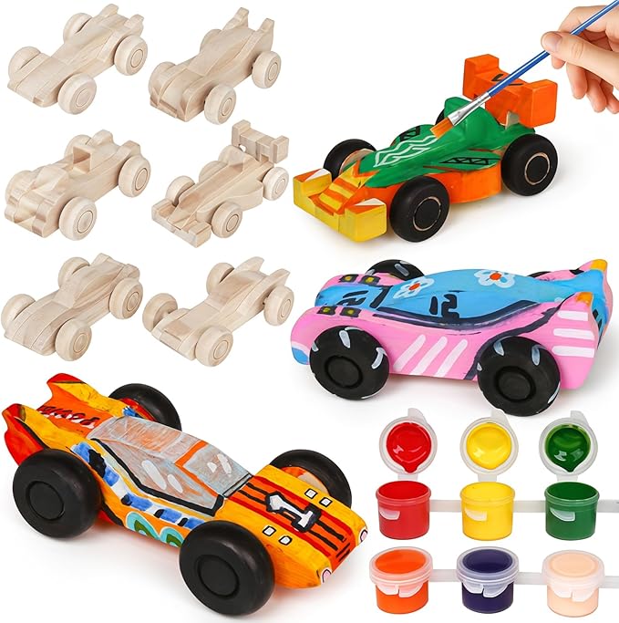 12 Pieces Unfinished Wooden Cars, Wood DIY Cars Arts and Crafts Kit for Students Home Activities Easy Woodworking and Family Time (Paints and Brushes not Included)