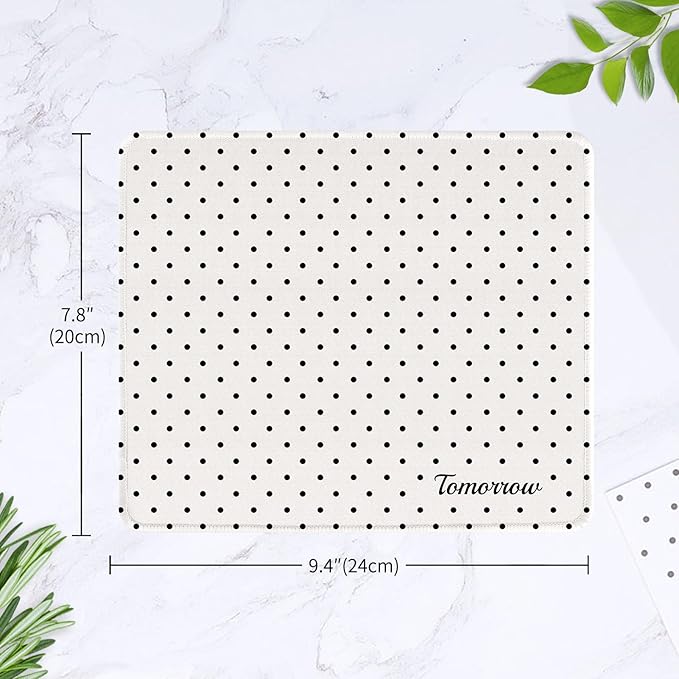 Seorsok Cute Fashion Black Polka Dot Design Mouse Mat,Premium Textured Mouse Pads for Office Laptop,Washable Square Mousepads with Extended Stitched Edges Non Slip Rubber Base 9.5"x7.8"x0.12"Inch