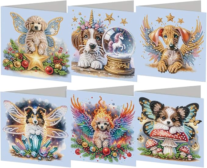 Ceitura 6Pcs DIY Diamond Art Painting Crafts Rhinestone Painting Greeting Card Making Kit Postcard for Holiday Christmas New Year Party Favors (Dogs)