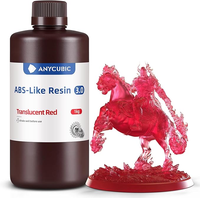 ANYCUBIC 3D Printer Resin, ABS-Like 3.0 Resin for 8K/14K/16K 3D Printing, Strong Strength, High Precision, Low Odor, Wide Compatibility for All LCD Resin 3D Printers (Clear Red, 1kg)