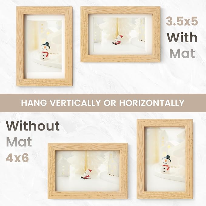 4x6 Picture Frame, USA-Sourced Natural Oak Wood Photo Collage Frame with HD Tempered Glass, Modern Simple 4 x 6 Wooden Frame Matted to 3.5x5, Gallery Wall Frames for Art, Wall or Tabletop Display