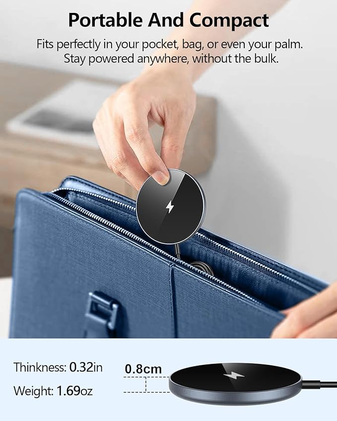NANAMI Magnetic Wireless Charger Pad with 20W PD Adapter,for MagSafe iPhone 17/16/15/14/13/12 Series & AirPods 3/2/Pro 2,Non-Slip Base & Strong Magnetic Alignment for Desk and Office Use(Black)
