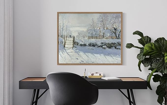 The Magpie Claude Monet Wall Art Print Poster, Impressionist Painting Wall Art Wall Decor, for Bedroom and Living room Bathroom Decor 115 (The Magpie, 8 x 10 inches, Wood Frame)